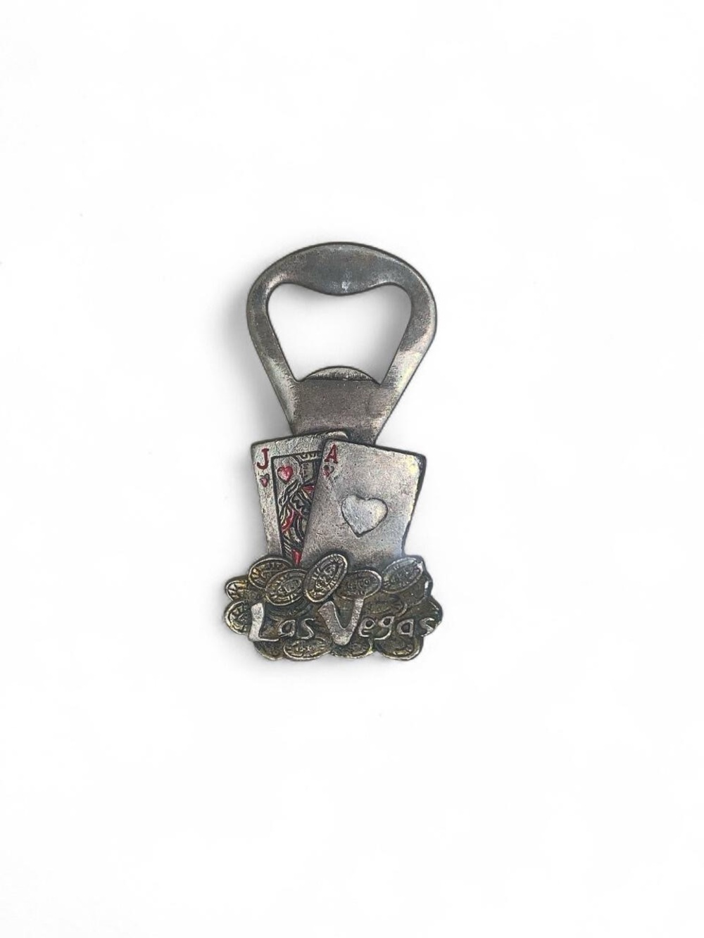 Las Vegas Playing Cards Bottle Opener - Silver Metal